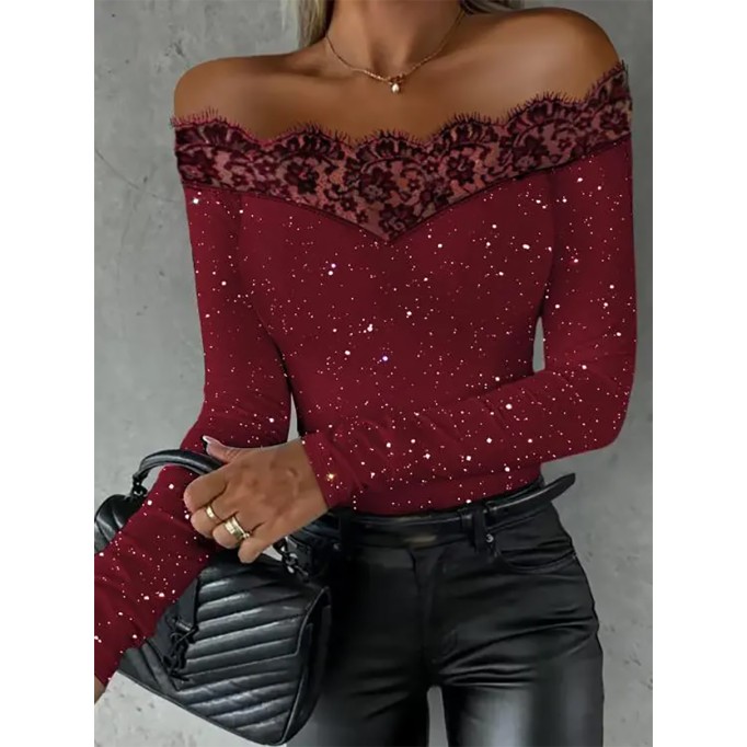 Women's patchwork lace slim fitting top