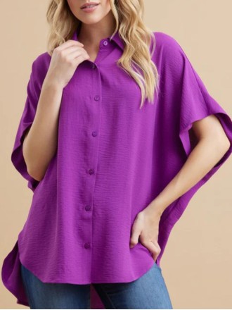 Women's purple loose elegant simple lapel shirt