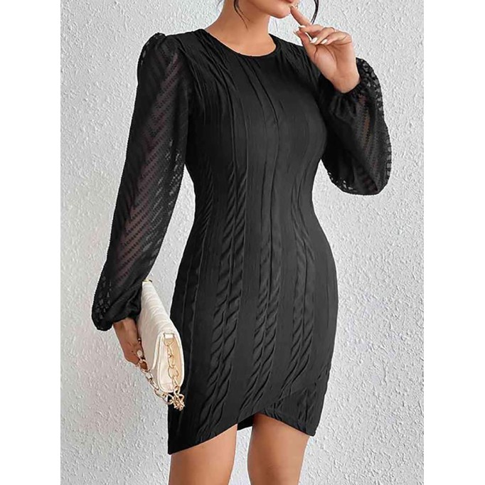 Women's round neck bubble sleeve dress