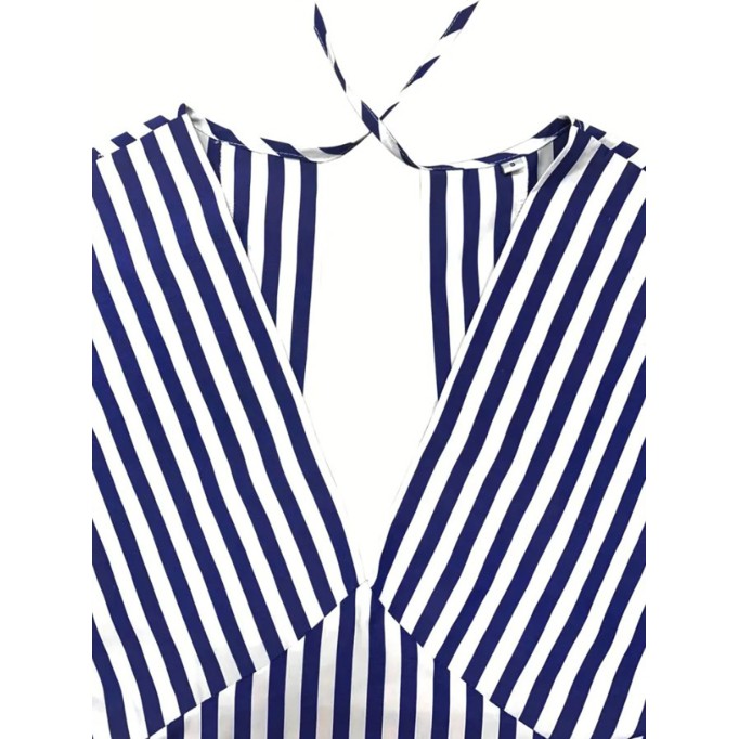 Women's sexy V-neck waistline striped dress