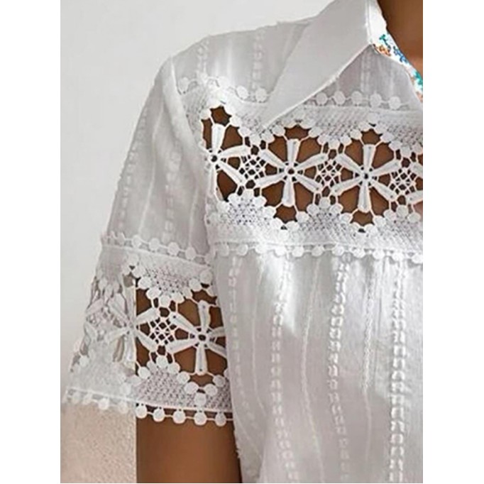 Women's Short Sleeve Shirt Lace Ethnic Print