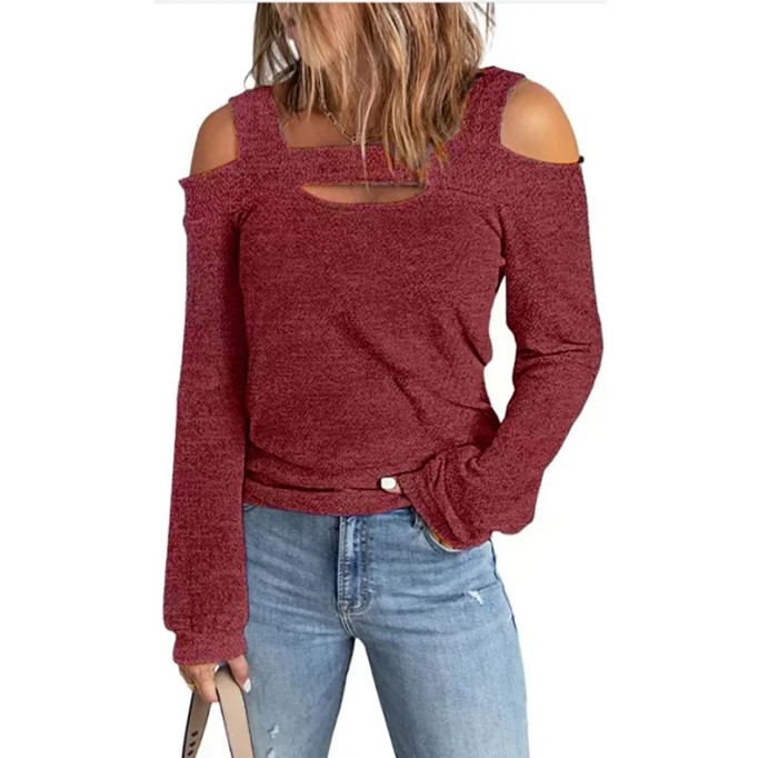 Women's shoulder digging knitted top