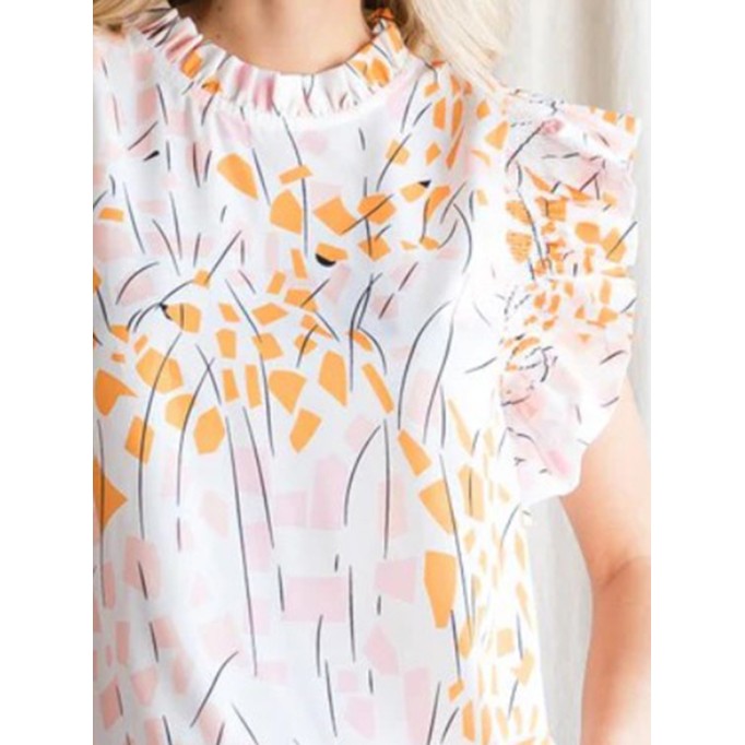 Women's simple print shirt with flanged sleeves