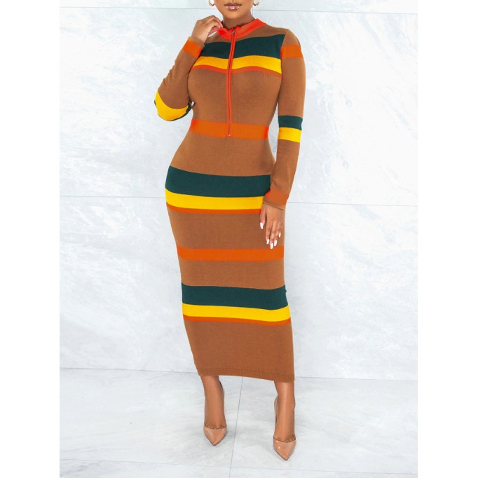 Women's Slim Fashion Striped Printed Dresses