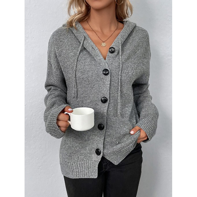 Women's Solid Color Hooded Single Breasted Sweater