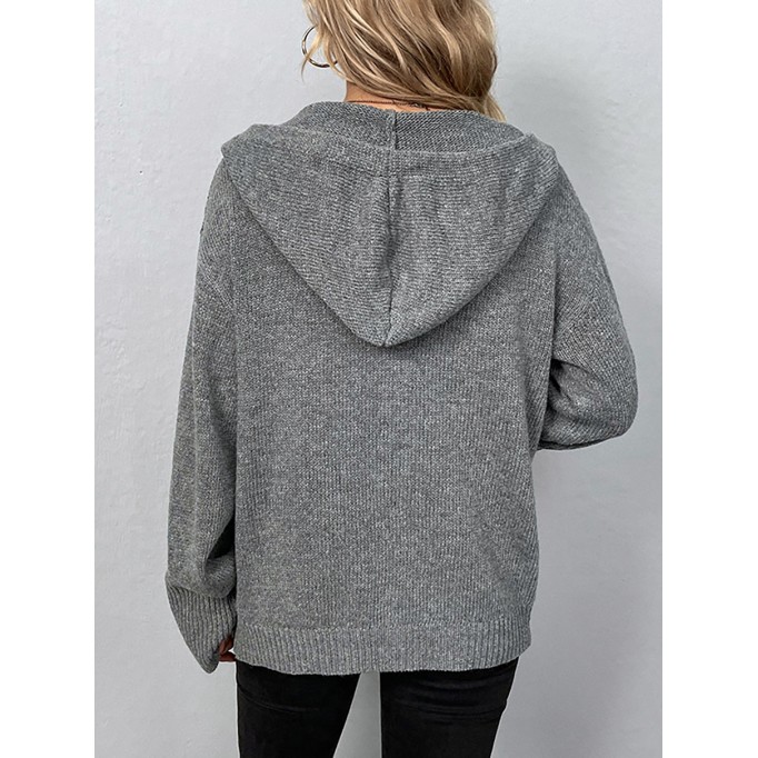 Women's Solid Color Hooded Single Breasted Sweater