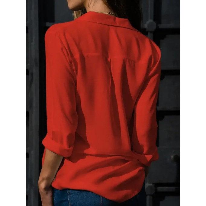 Women's solid color long sleeved button up shirt