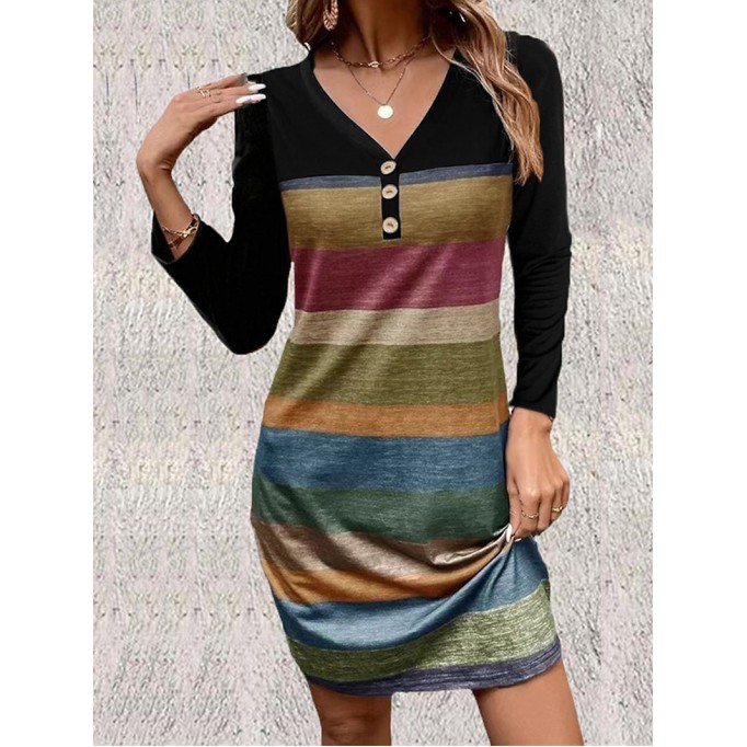 Women's Striped Printed Casual Dress