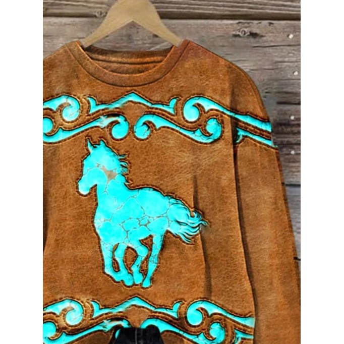 Women's turquoise horse print sweatshirt