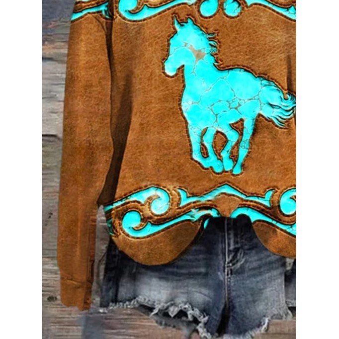 Women's turquoise horse print sweatshirt