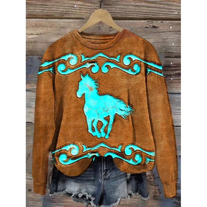 Women's turquoise horse print sweatshirt