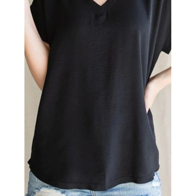 Women's V-neck everything simple black shirt