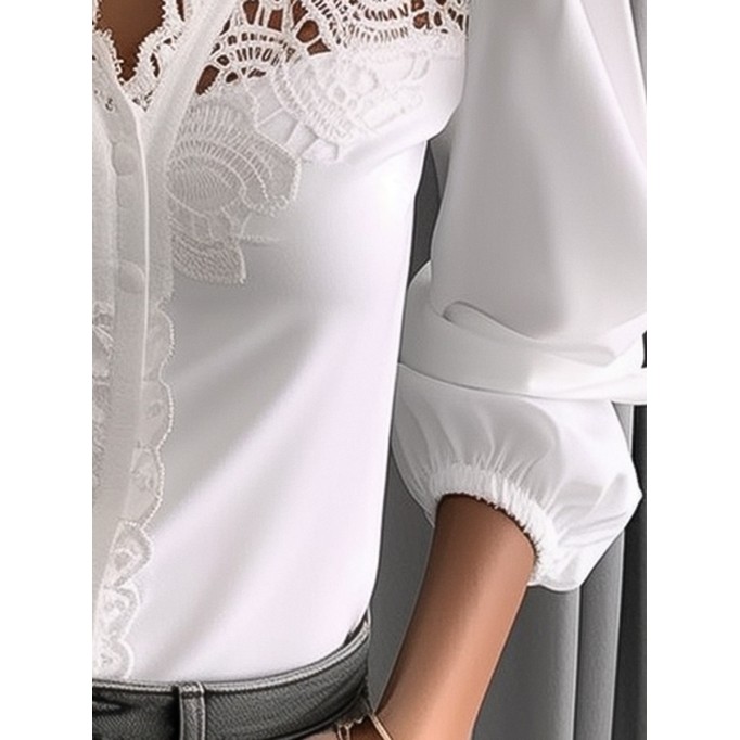 Women's V-neck lace patchwork shirt