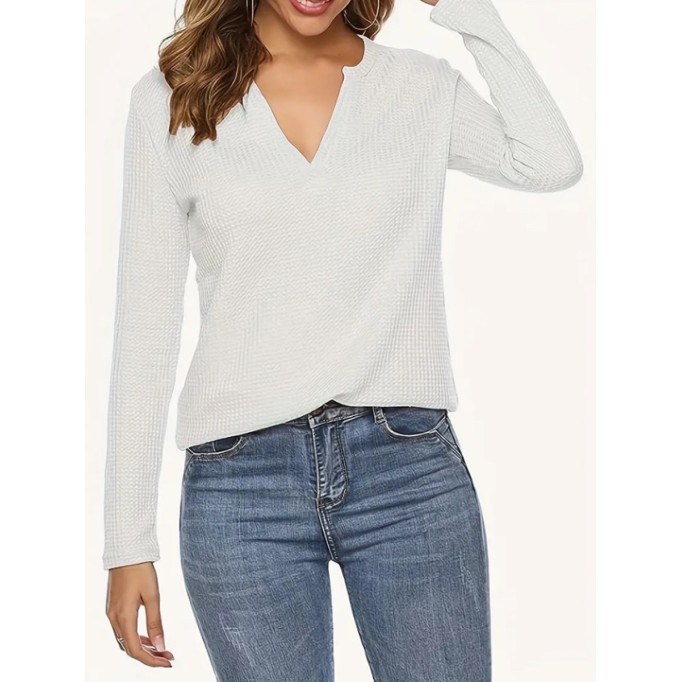 Women's V-neck pullover simple women's knit T-shirt top