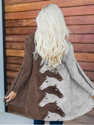 Women's Vintage Horse Print Casual Cardigan