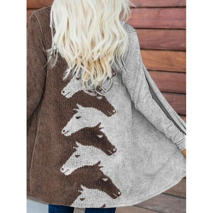 Women's Vintage Horse Print Casual Cardigan