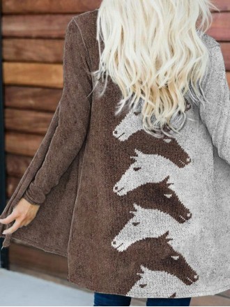 Women's Vintage Horse Print Casual Cardigan