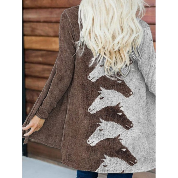 Women's Vintage Horse Print Casual Cardigan