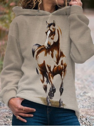 Women's Vintage Horse Print Hooded Sweatshirt