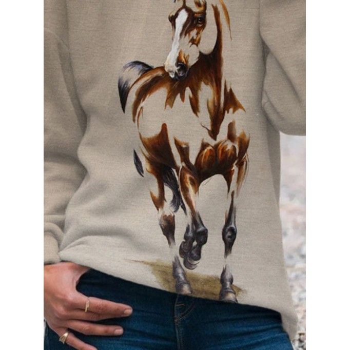 Women's Vintage Horse Print Hooded Sweatshirt