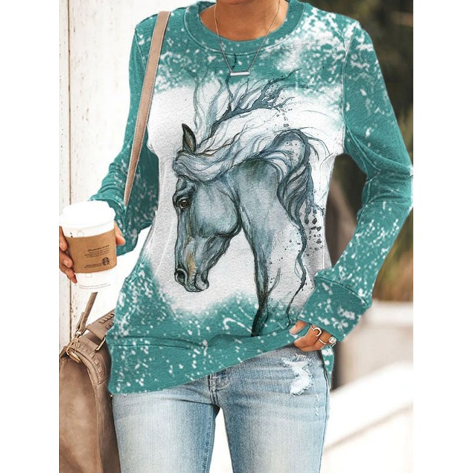 Women's Vintage Horse Print Sweatshirt