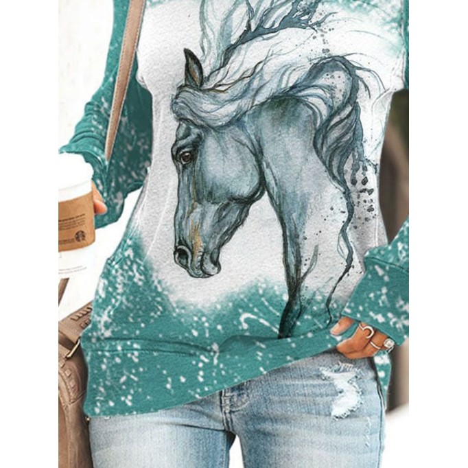 Women's Vintage Horse Print Sweatshirt