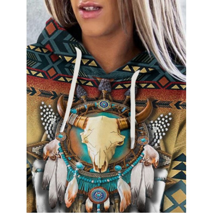 Women's Vintage Western Cow Head Print Hoodie