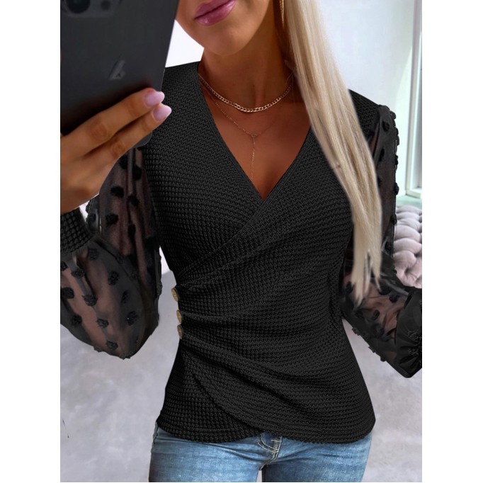 Women's Waffle Panel Mesh Top