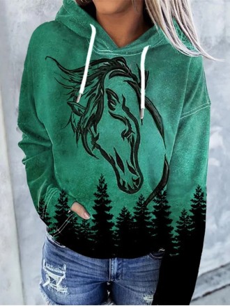 Women'S Western Horse Art Print Hoodie