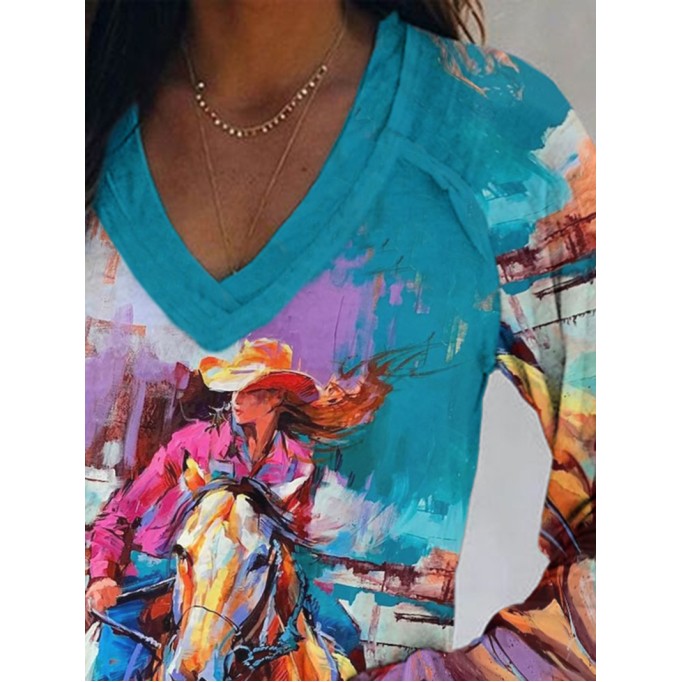 Women's Western Oil Painting Long Sleeve T-Shirt