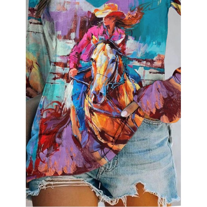 Women's Western Oil Painting Long Sleeve T-Shirt