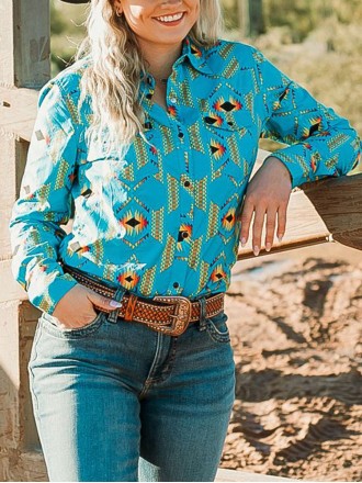 Women's Western Print Long Sleeve Shirt