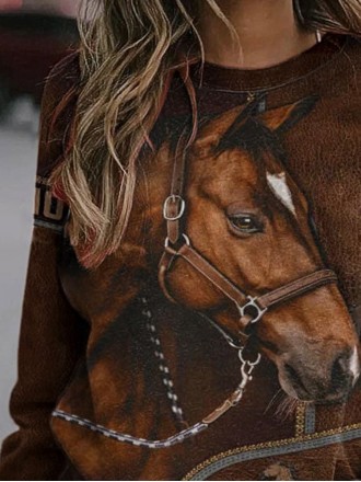 Women's Western Style Woods Love Horse Print Sweatshirt