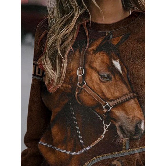 Women's Western Style Woods Love Horse Print Sweatshirt