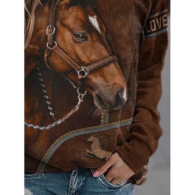 Women's Western Style Woods Love Horse Print Sweatshirt