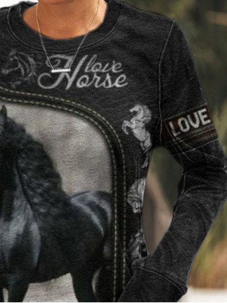 Women's Western Style Woods Love Horse Print Sweatshirt