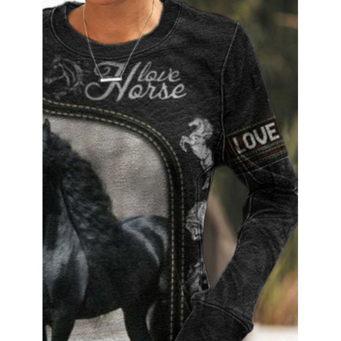 Women's Western Style Woods Love Horse Print Sweatshirt