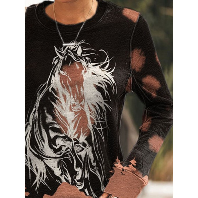 Women's Western Woods Horse Cowgirls Silhouette Print Sweatshirt