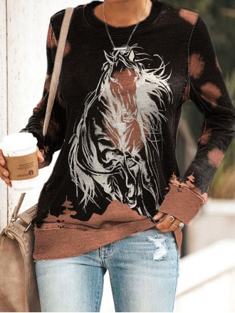 Women's Western Woods Horse Cowgirls Silhouette Print Sweatshirt