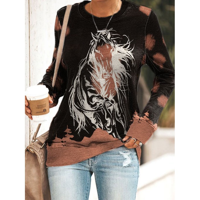 Women's Western Woods Horse Cowgirls Silhouette Print Sweatshirt