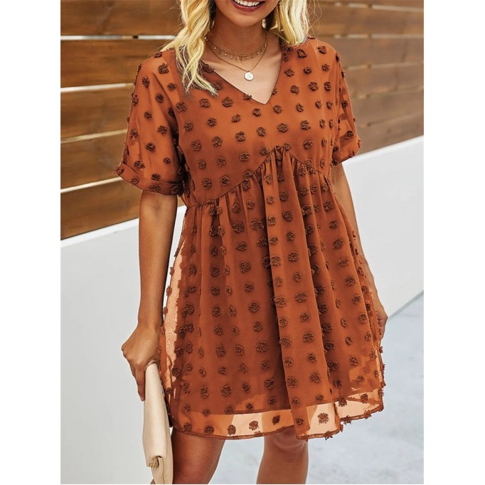 Women’s Short Sleeves V Neck Flowy Chiffon Mini Dress