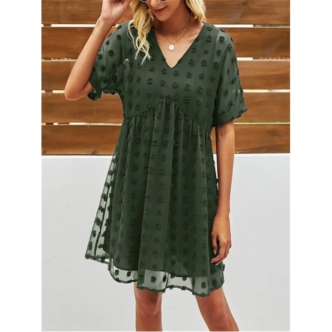 Women’s Short Sleeves V Neck Flowy Chiffon Mini Dress