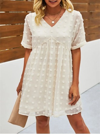 Women’s Short Sleeves V Neck Flowy Chiffon Mini Dress