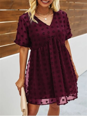 Women’s Short Sleeves V Neck Flowy Chiffon Mini Dress