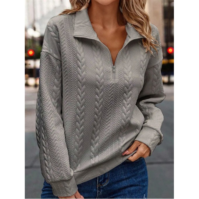 Zipper Solid Embossed Sweater