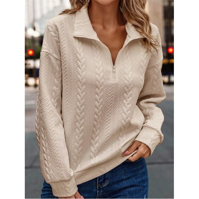 Zipper Solid Embossed Sweater