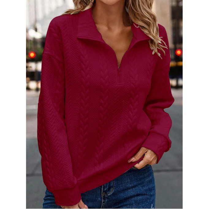 Zipper Solid Embossed Sweater