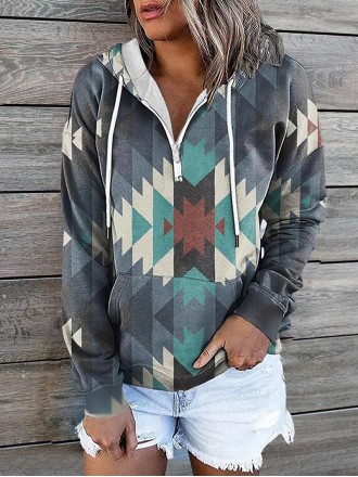 Zipper Western Printed Hoodie