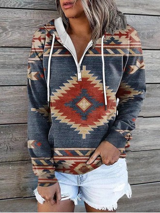 Zipper Western Printed Hoodie